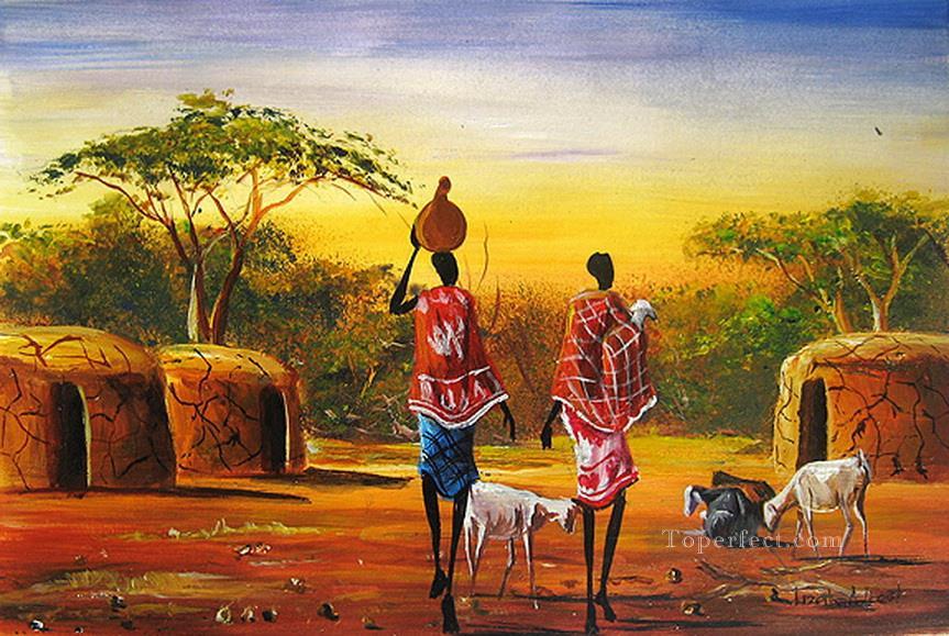 牛乳を運ぶアフリカ人油絵